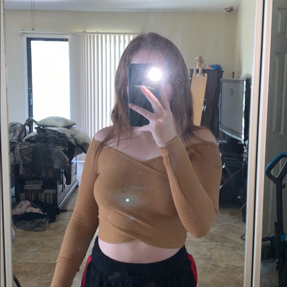 Golden yellow long sleeve v neck top